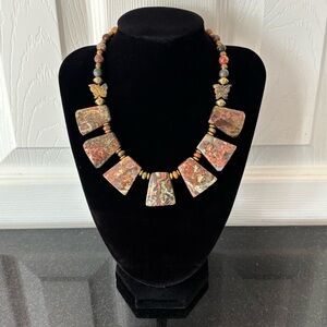 Red Creek Jasper Necklace Boho with Carved Butterfly Accents